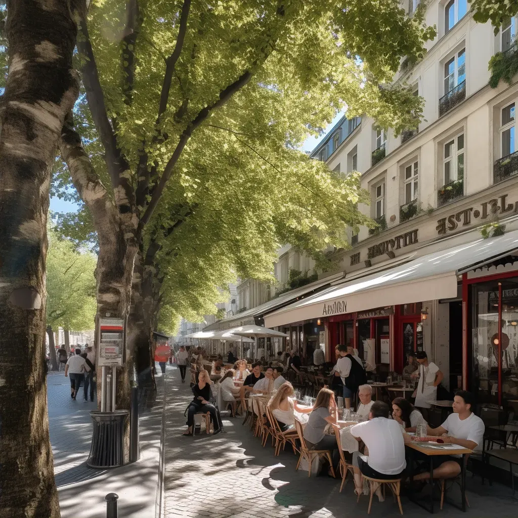 European city street with cafés and outdoor tables - Image 2