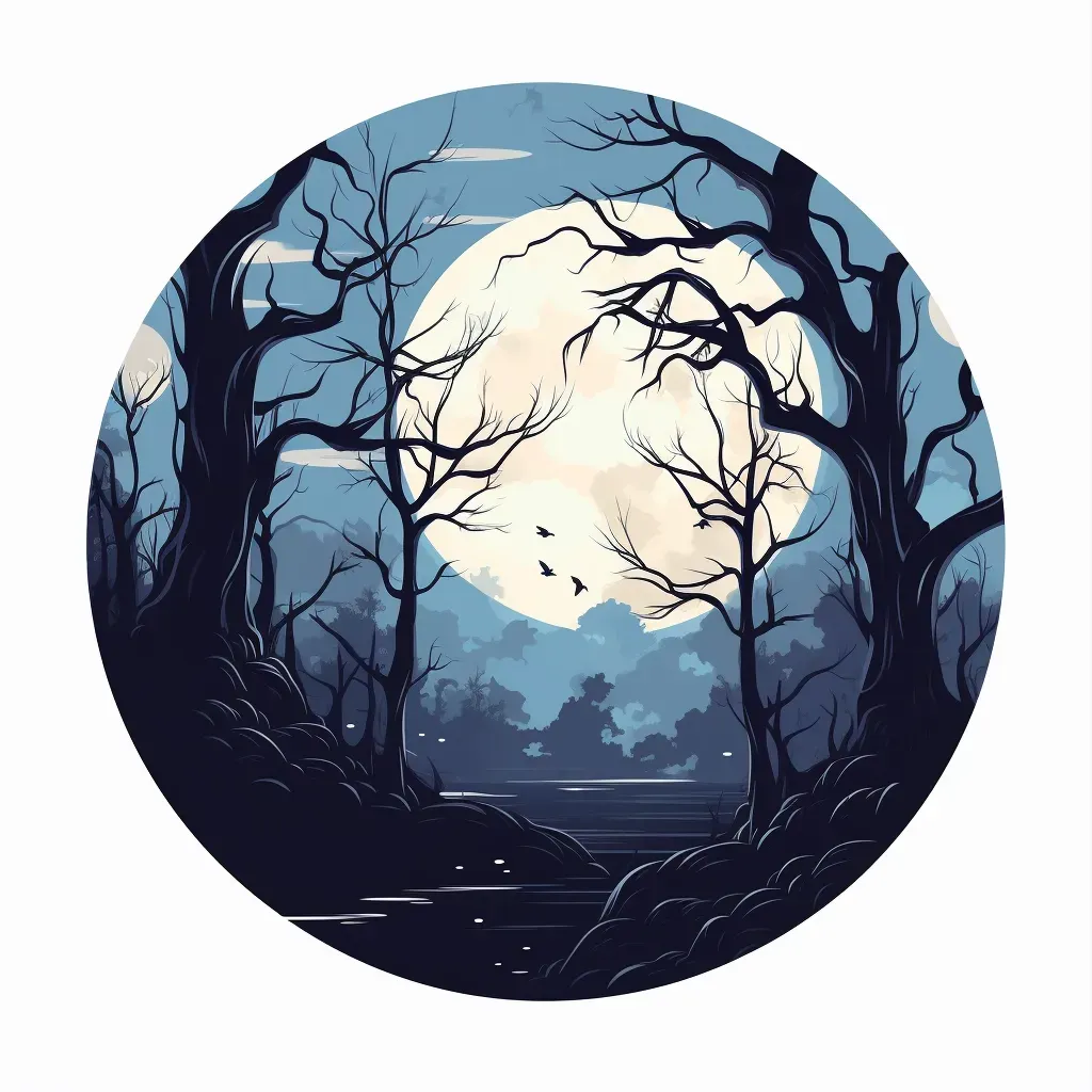 Mystic Forest Logo - Silhouette of enchanted trees under the moonlight - Image 1