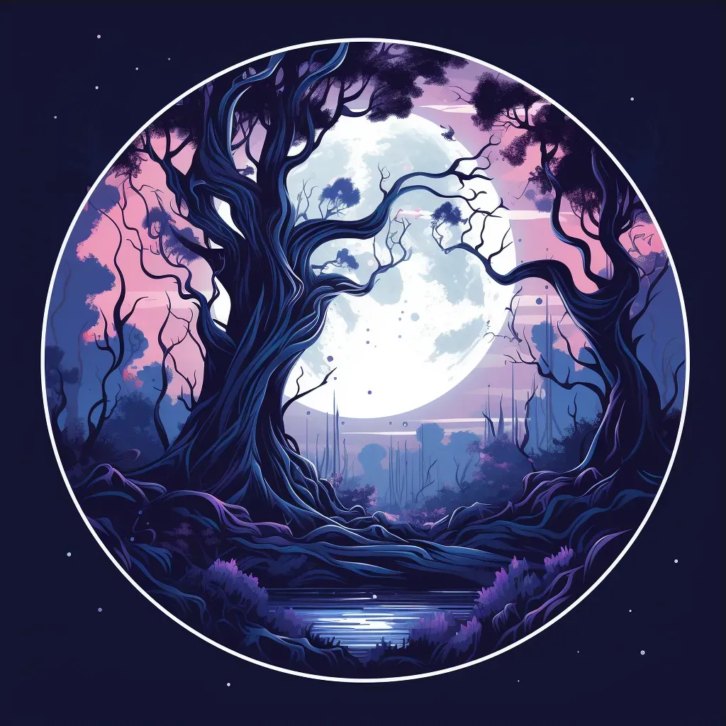 Mystic Forest Logo - Silhouette of enchanted trees under the moonlight - Image 3