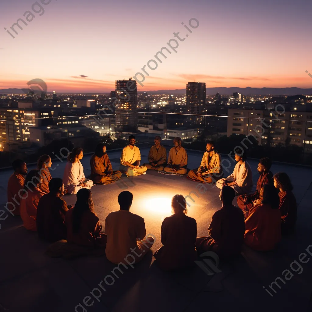 Group meditating on a rooftop terrace - Image 4