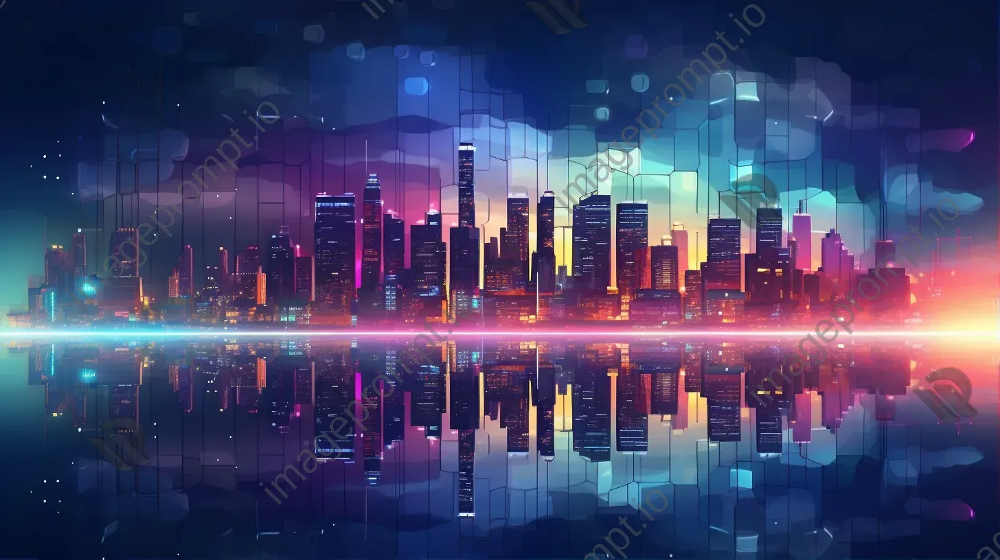 Geometric, low poly city skyline at dusk with twinkling lights - Image 1