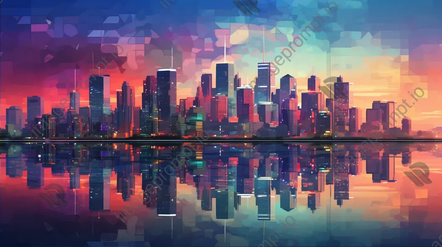 Geometric, low poly city skyline at dusk with twinkling lights - Image 2