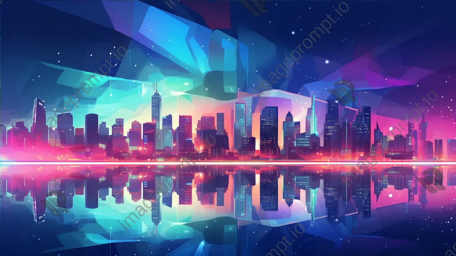 Geometric, low poly city skyline at dusk with twinkling lights - Image 4