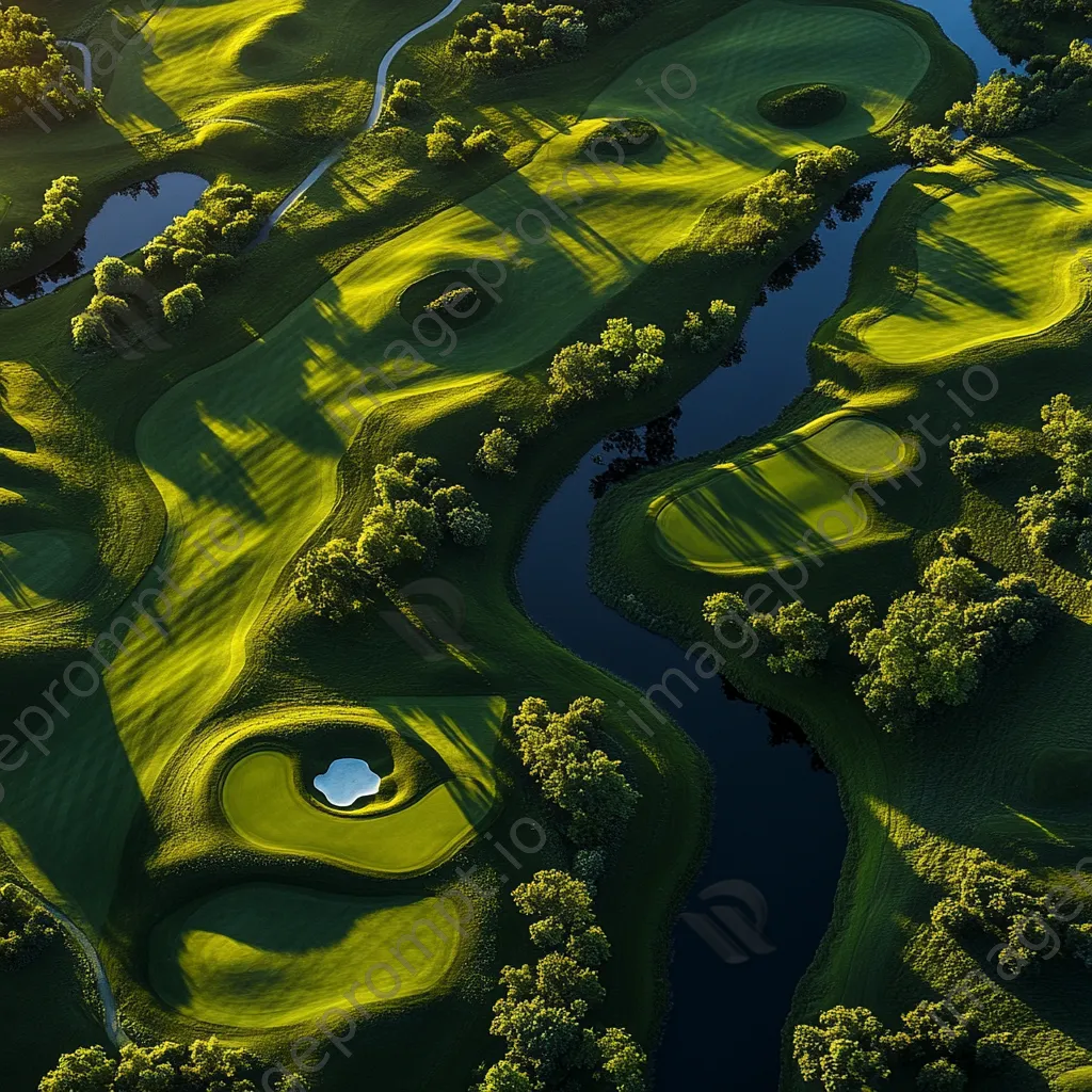 Aerial view of a luxury golf course showcasing lush greenery and water features - Image 2