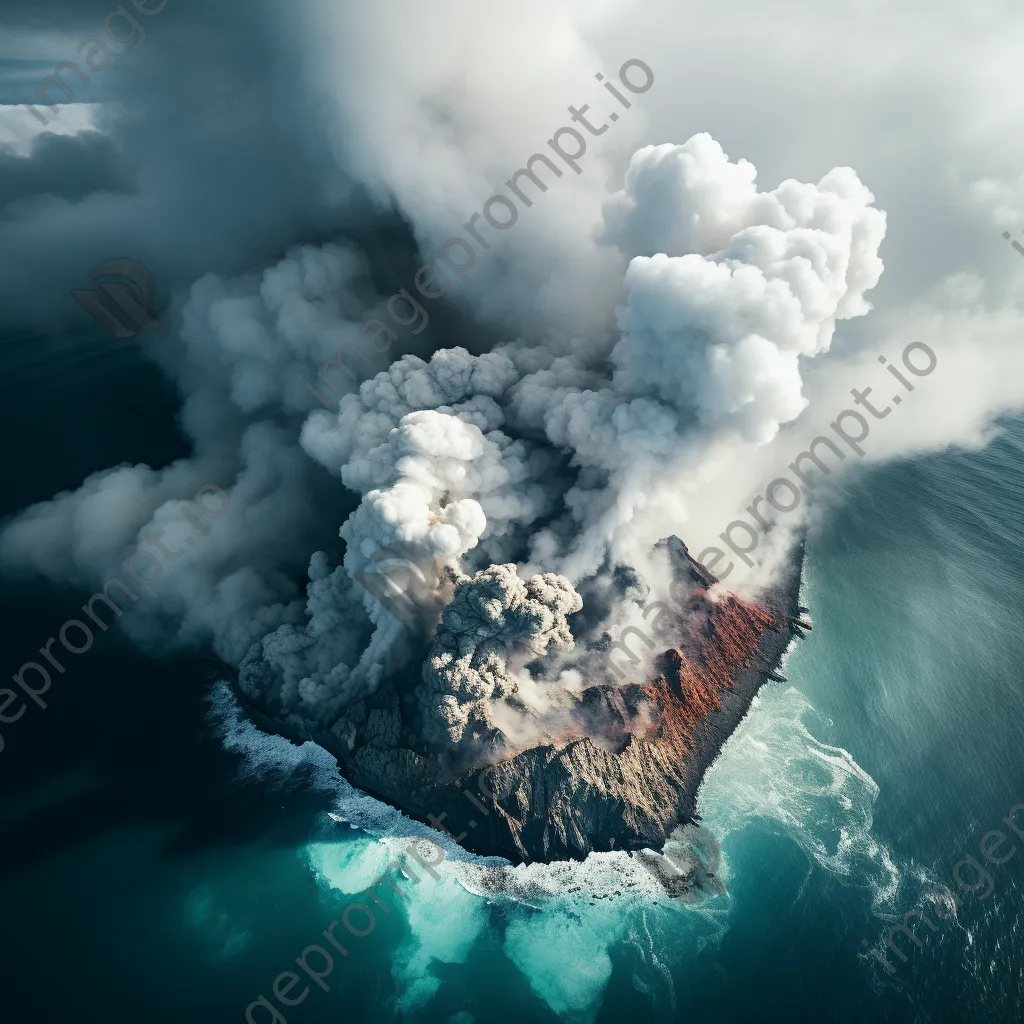 Aerial shot of a volcano erupting ash clouds into a blue sky - Image 4