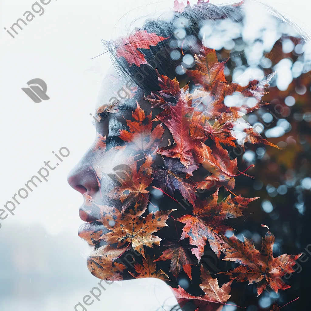 Double exposure of a woman with autumn leaves - Image 2