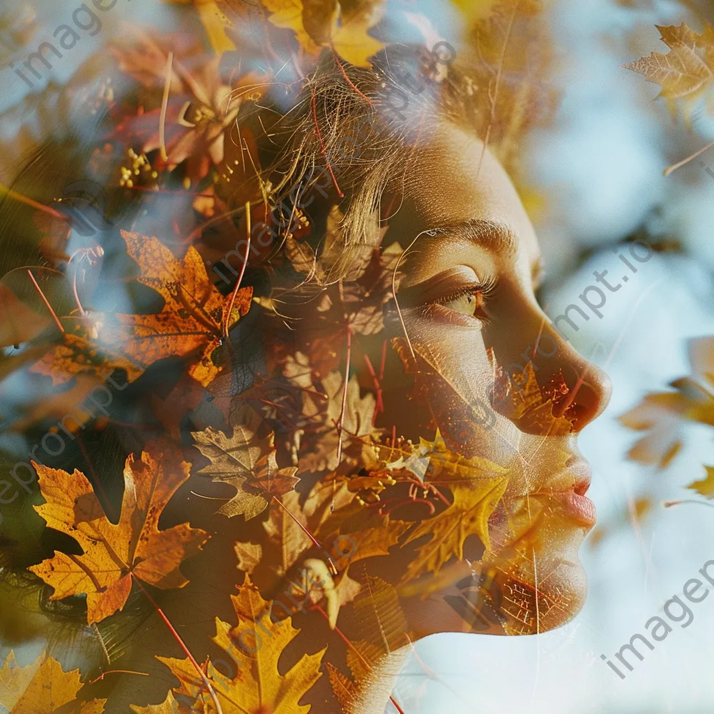 Double exposure of a woman with autumn leaves - Image 3