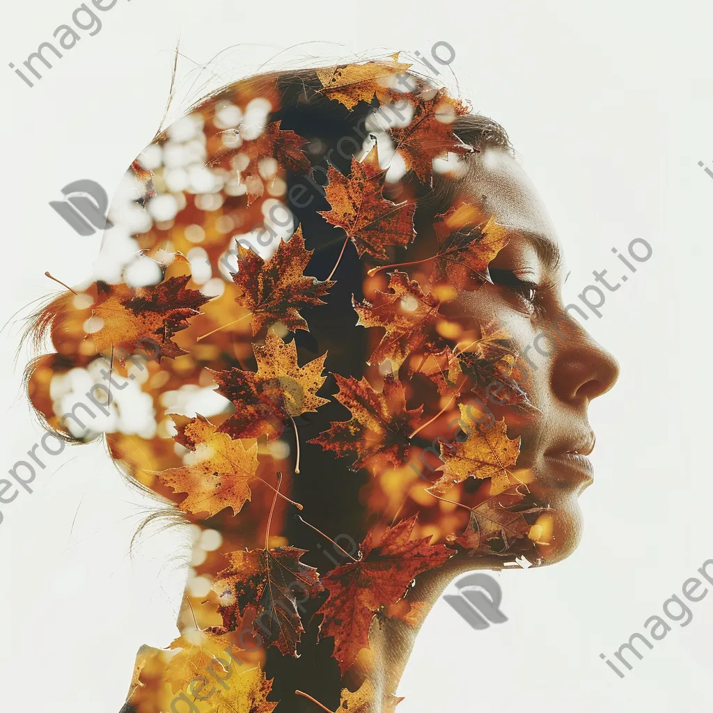 Double exposure of a woman with autumn leaves - Image 4