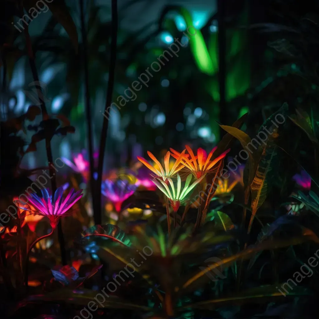 Indoor botanical garden light painting with flora illuminated by colorful lights - Image 2