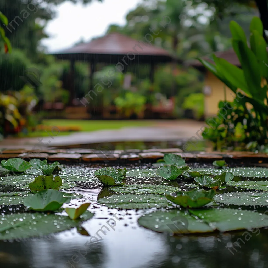 Traditional herb garden with raindrops on leaves - Image 1