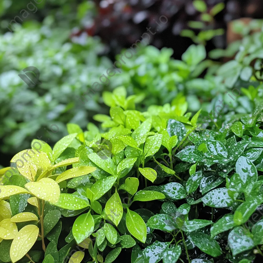 Traditional herb garden with raindrops on leaves - Image 2