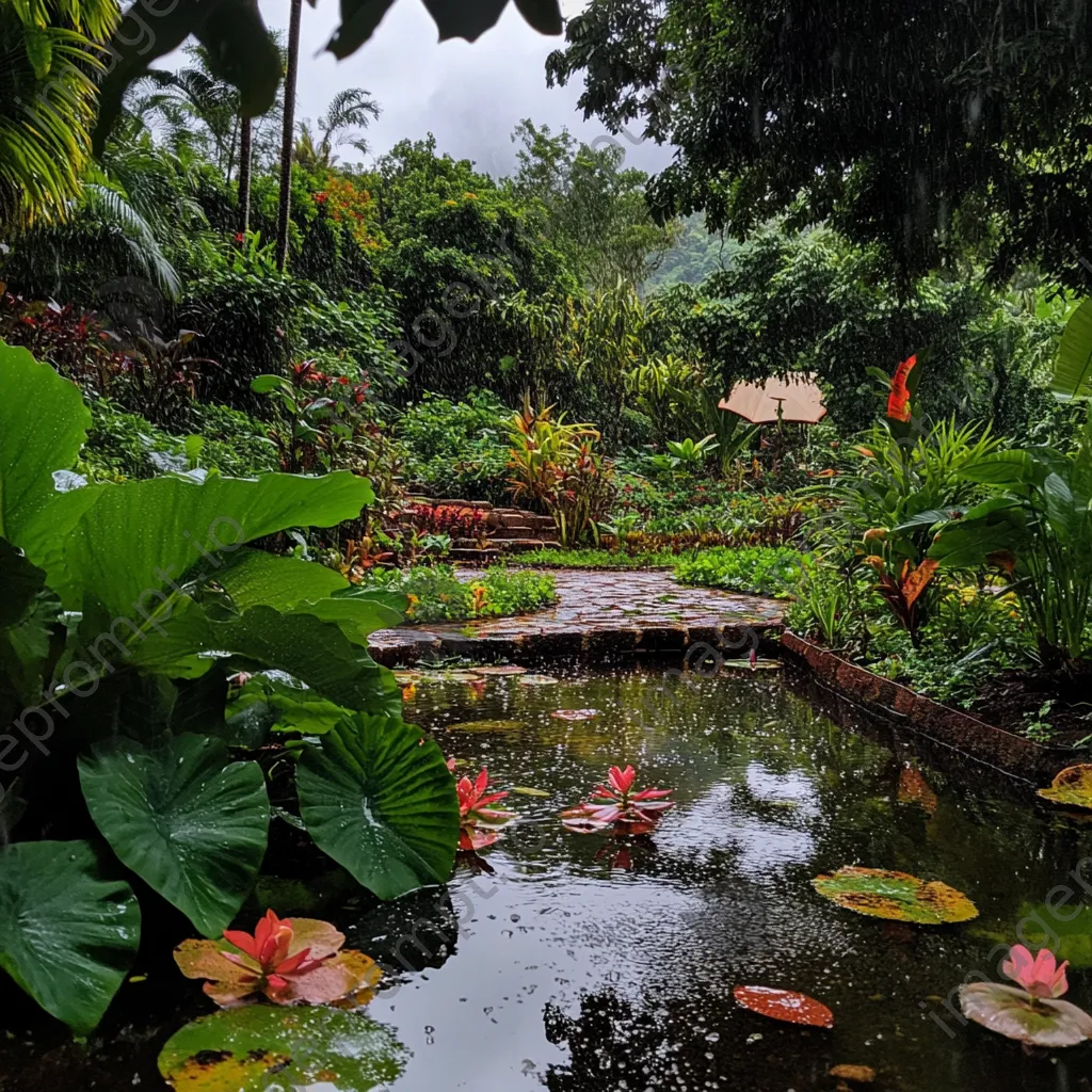 Traditional herb garden with raindrops on leaves - Image 4