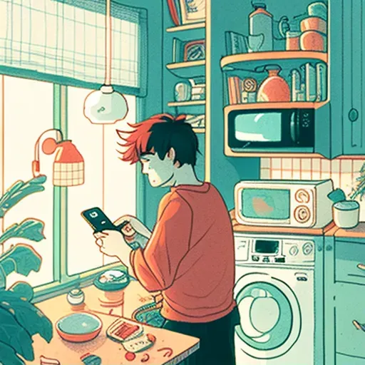 Image of a man using a smartphone to control home appliances - Image 1