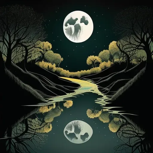 Moonlight reflecting on dark meandering river creating a serene view - Image 4