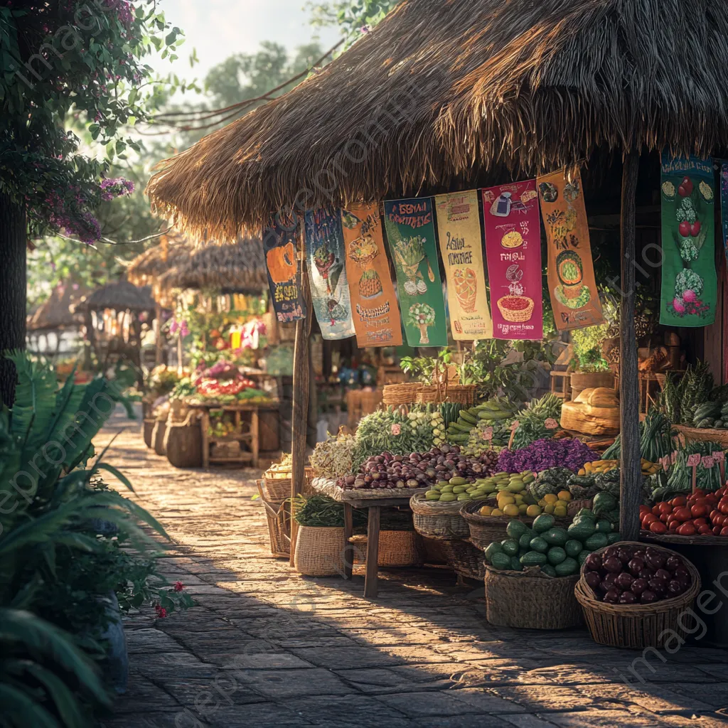 Thatched-roof market stall at a farmer