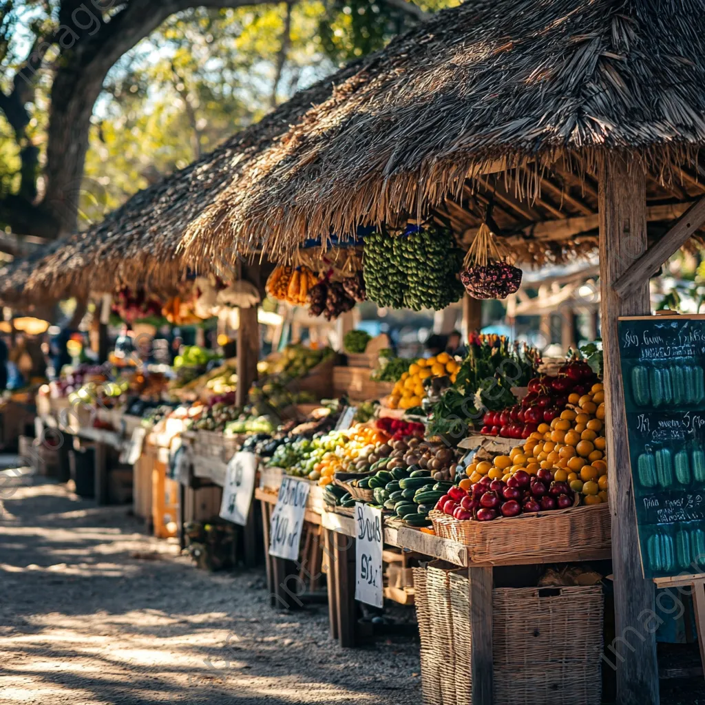 Thatched-roof market stall at a farmer