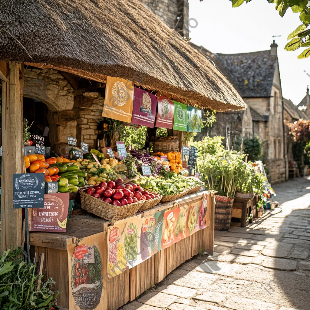 Thatched-roof market stall at a farmer