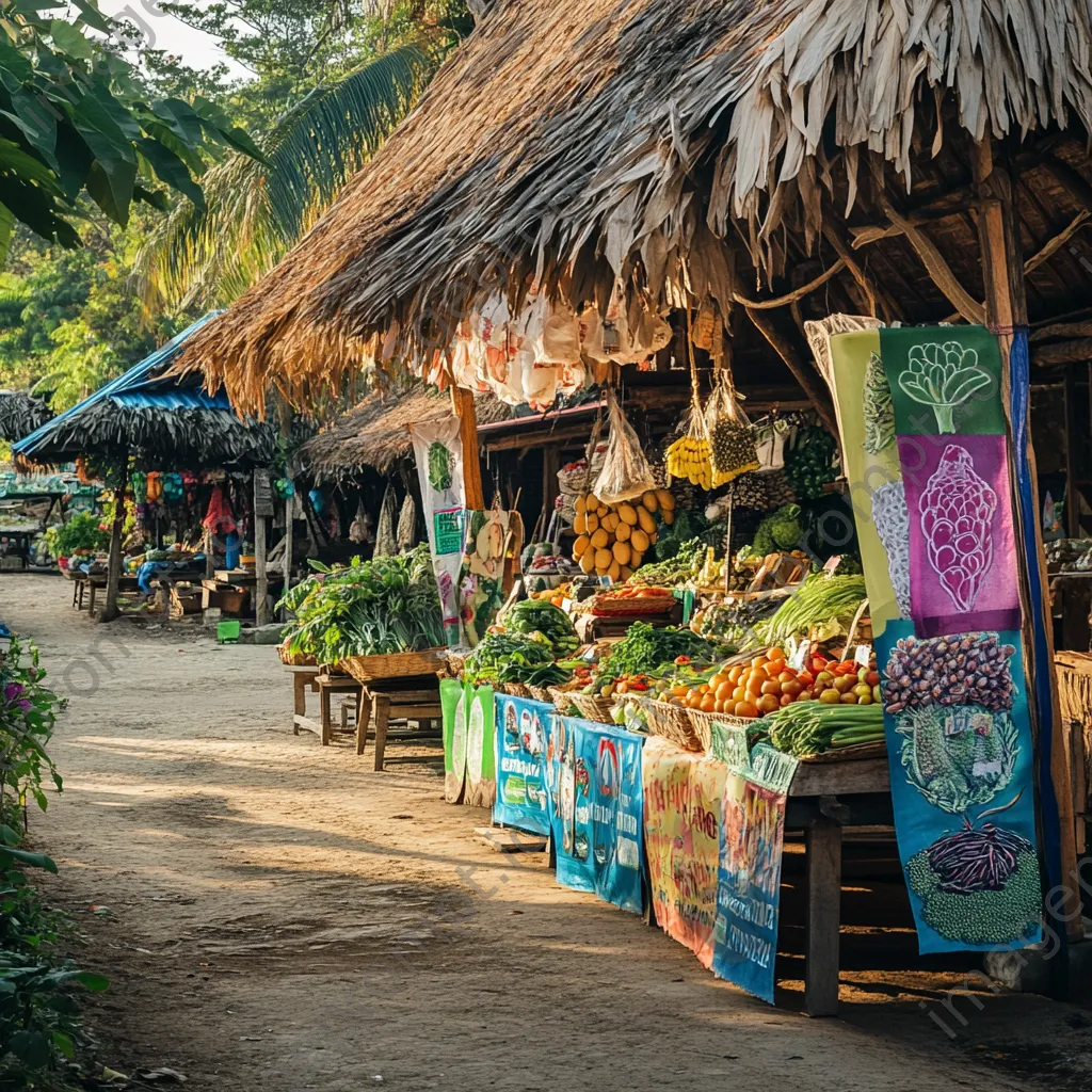 Thatched-roof market stall at a farmer