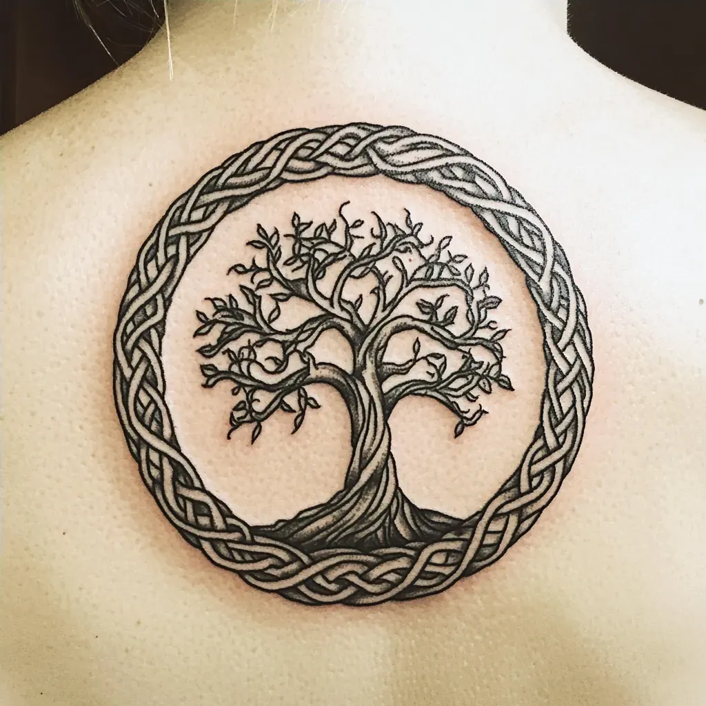 Intricate Celtic tree of life tattoo within a circular frame - Image 4