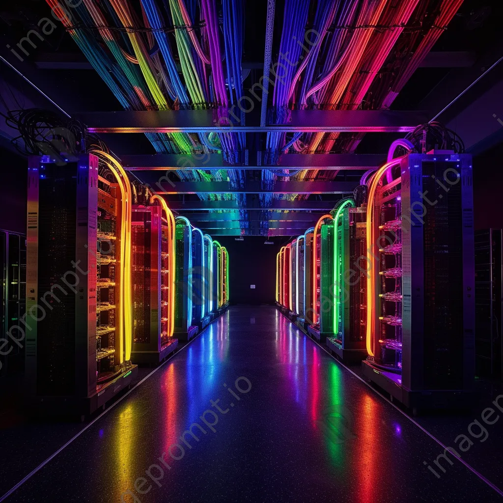 Aerial view of a cloud storage facility with fiber optic cables and organized racks. - Image 3