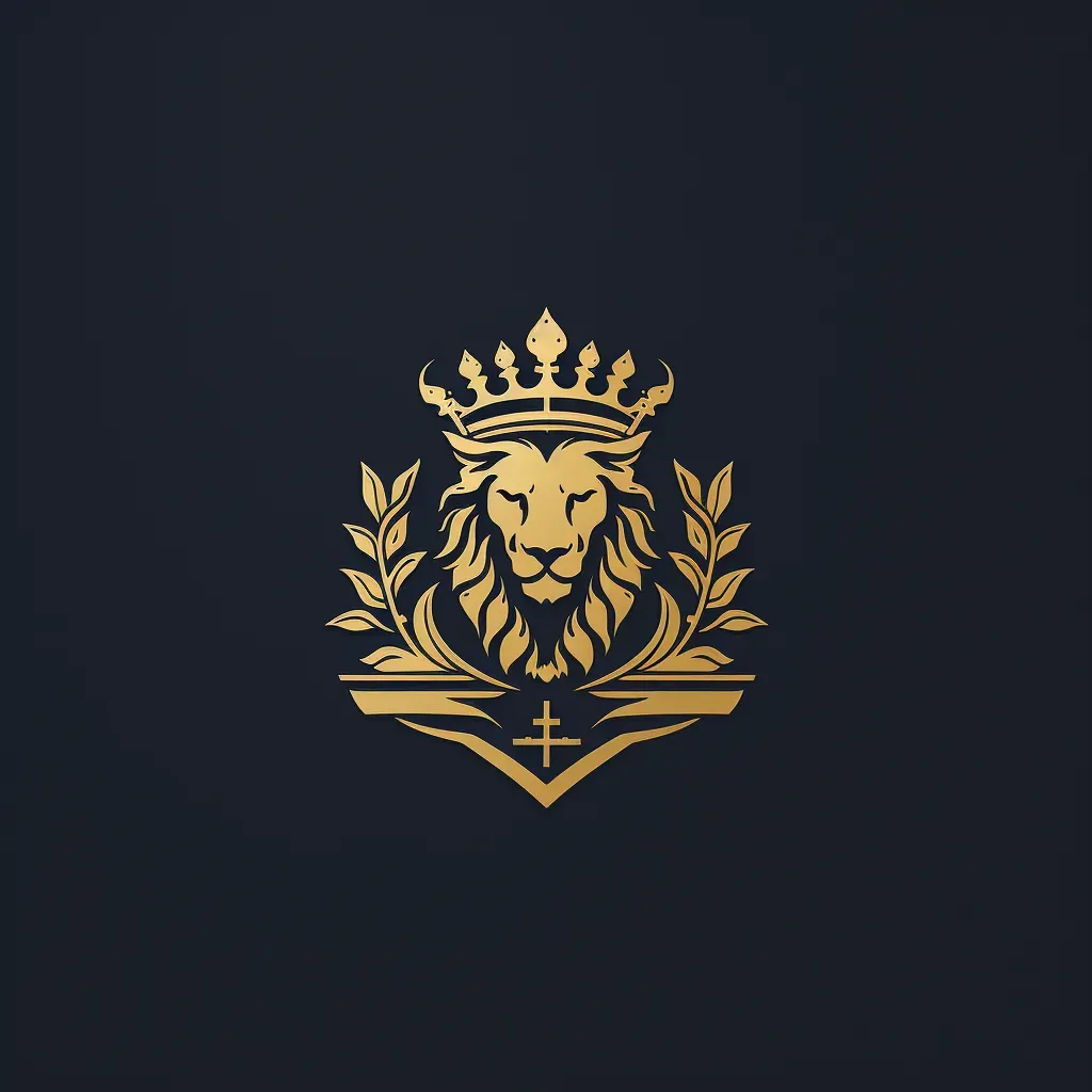 Elegant and sophisticated logo for a wealth management firm with a lion crown icon in gold and navy - Image 1