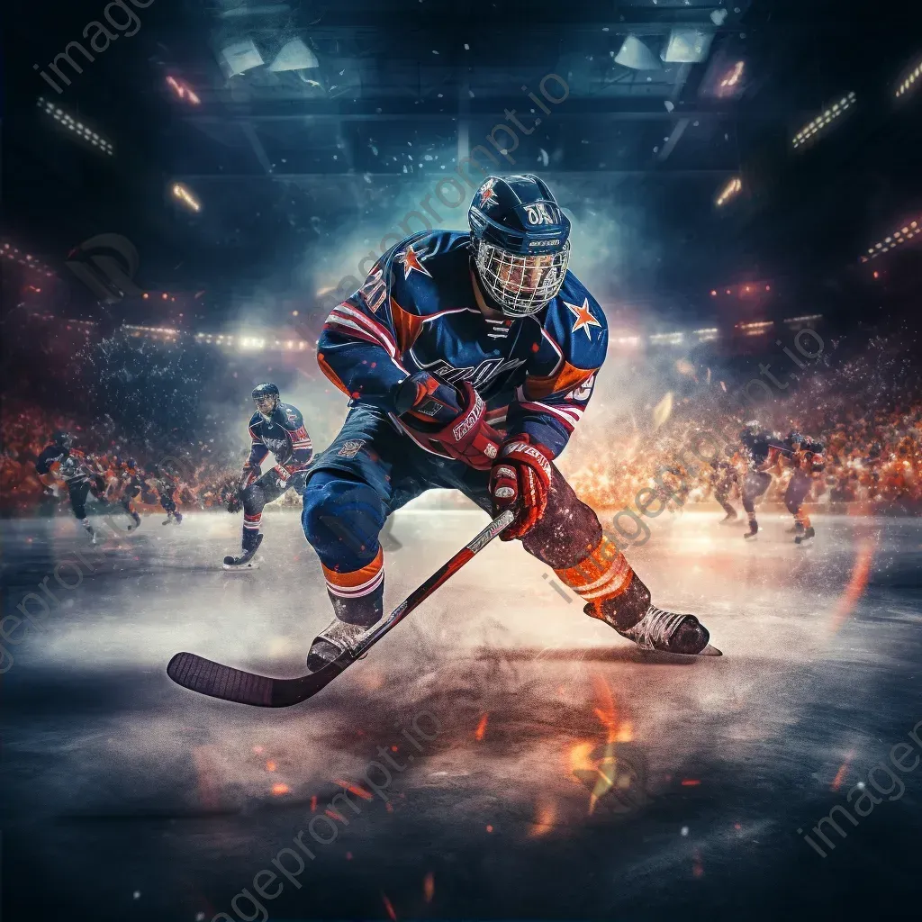 Ice hockey player scoring a goal in an intense sports action moment. - Image 2