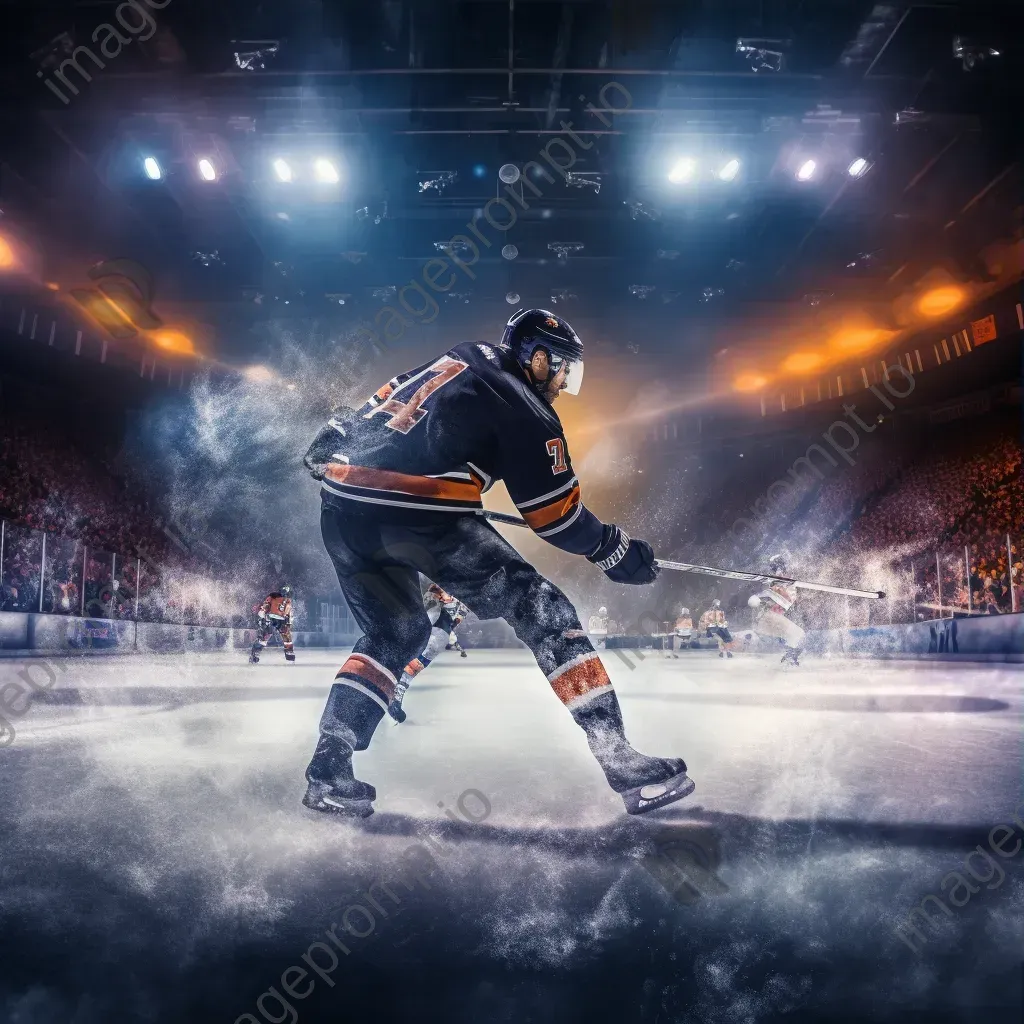 Ice hockey player scoring a goal in an intense sports action moment. - Image 3