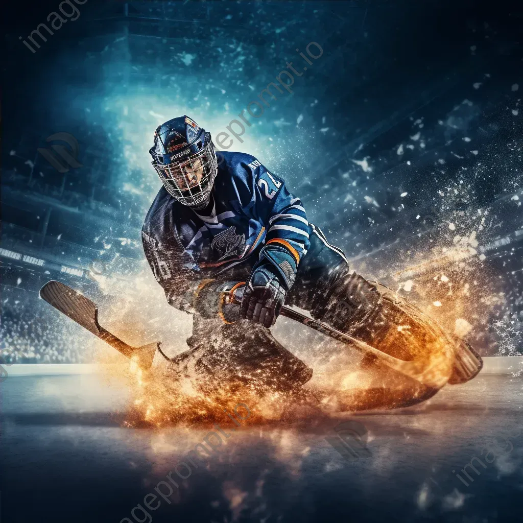 Ice hockey player scoring a goal in an intense sports action moment. - Image 4