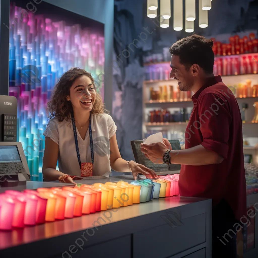 Cashier assisting a customer during a payment transaction in a retail store. - Image 3