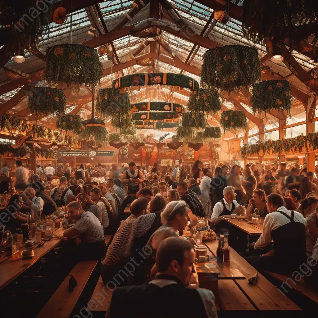 Oktoberfest beer tents with traditional decor and lively crowds - Image 2