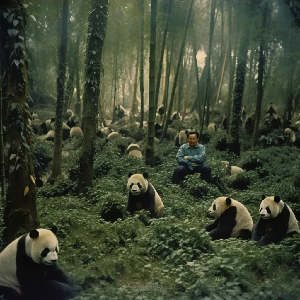 View of a dense bamboo forest with pandas munching on bamboo shoots - Image 3