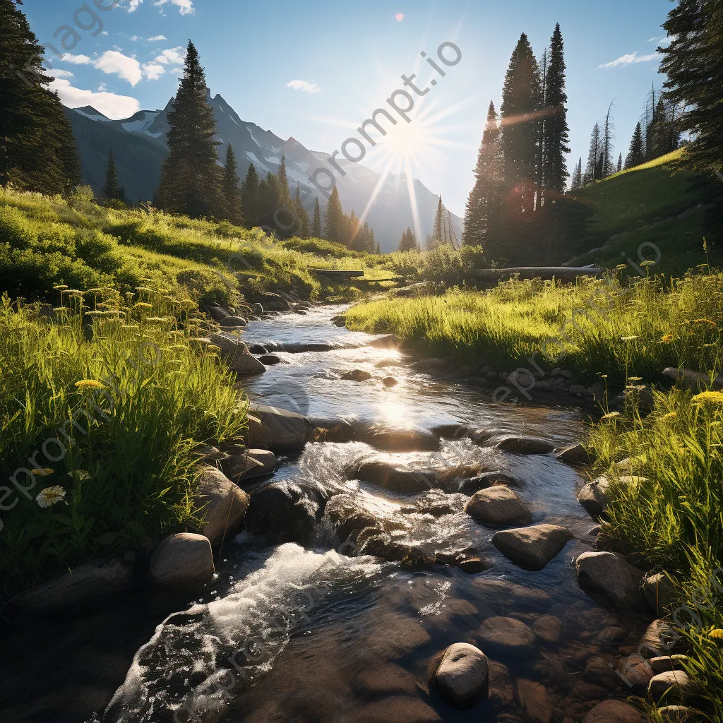 Alpine stream bordered by wildflowers - Image 3