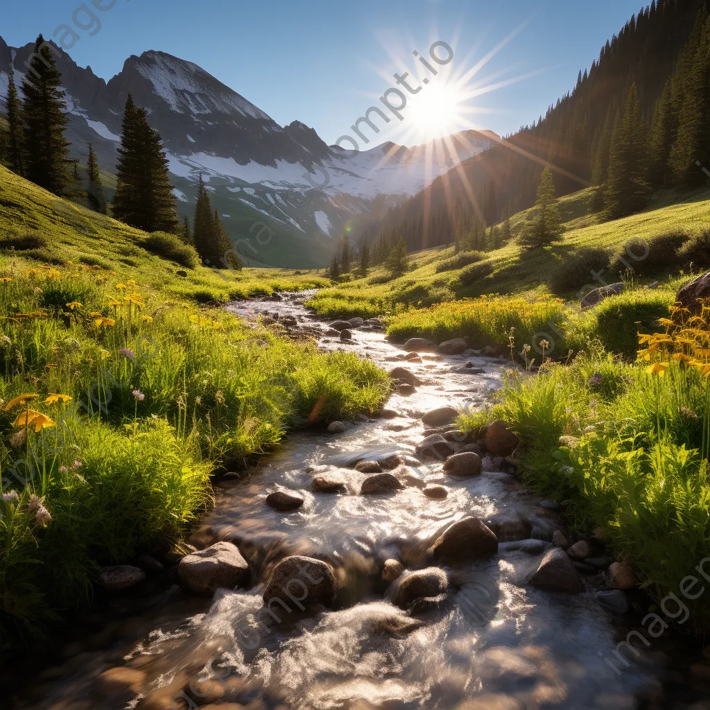 Alpine stream bordered by wildflowers - Image 4