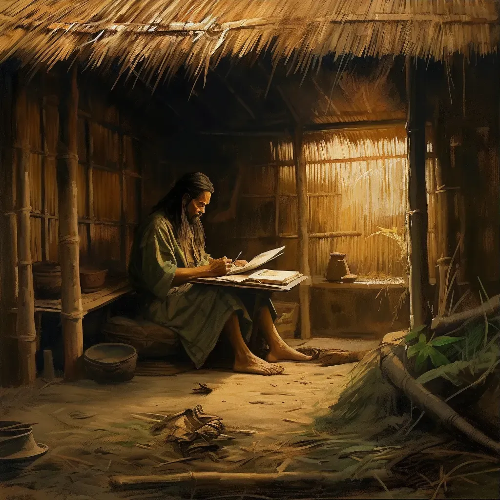 Image of a sage reading in a tranquil hut - Image 3