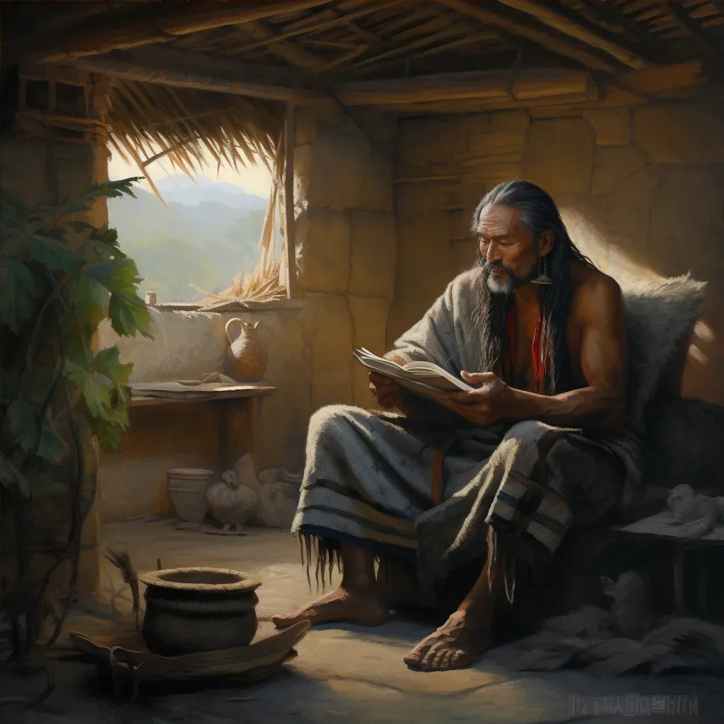 Image of a sage reading in a tranquil hut - Image 4