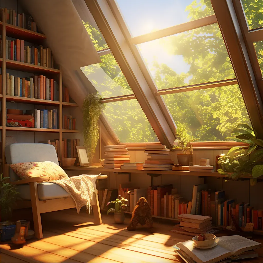 Sunlit attic room with reading chair and garden view - Image 2