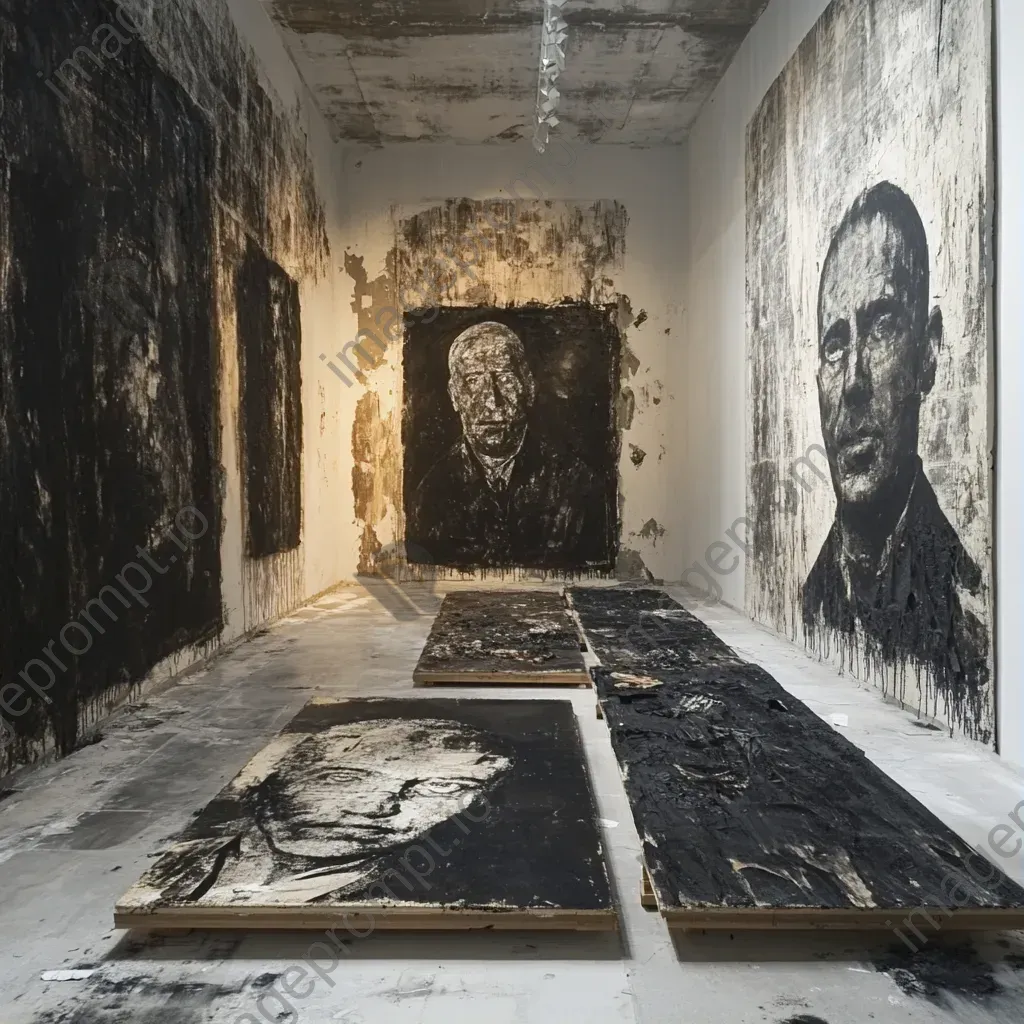 Mixed media representation of decayed portraits within a forgotten gallery - Image 1