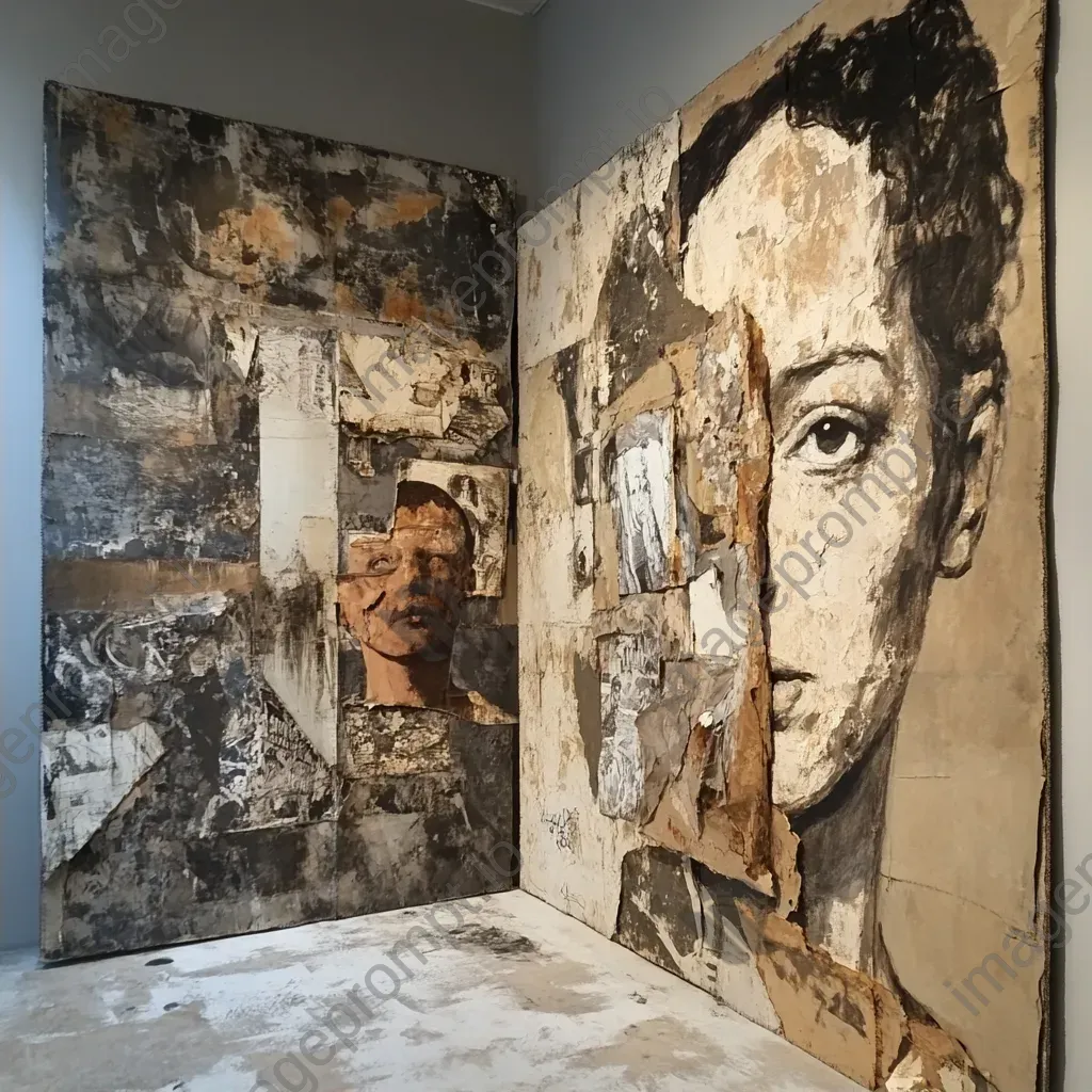 Mixed media representation of decayed portraits within a forgotten gallery - Image 2