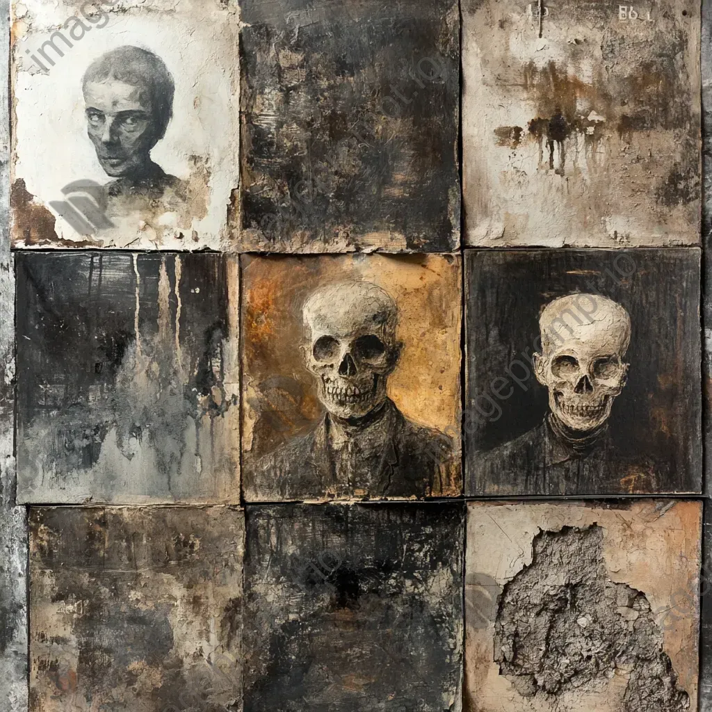 Mixed media representation of decayed portraits within a forgotten gallery - Image 4