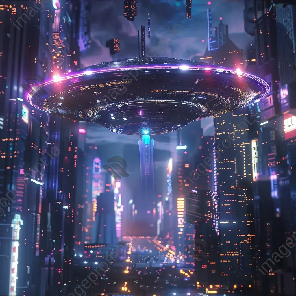 Spaceship hovering over futuristic city skyline - Image 3