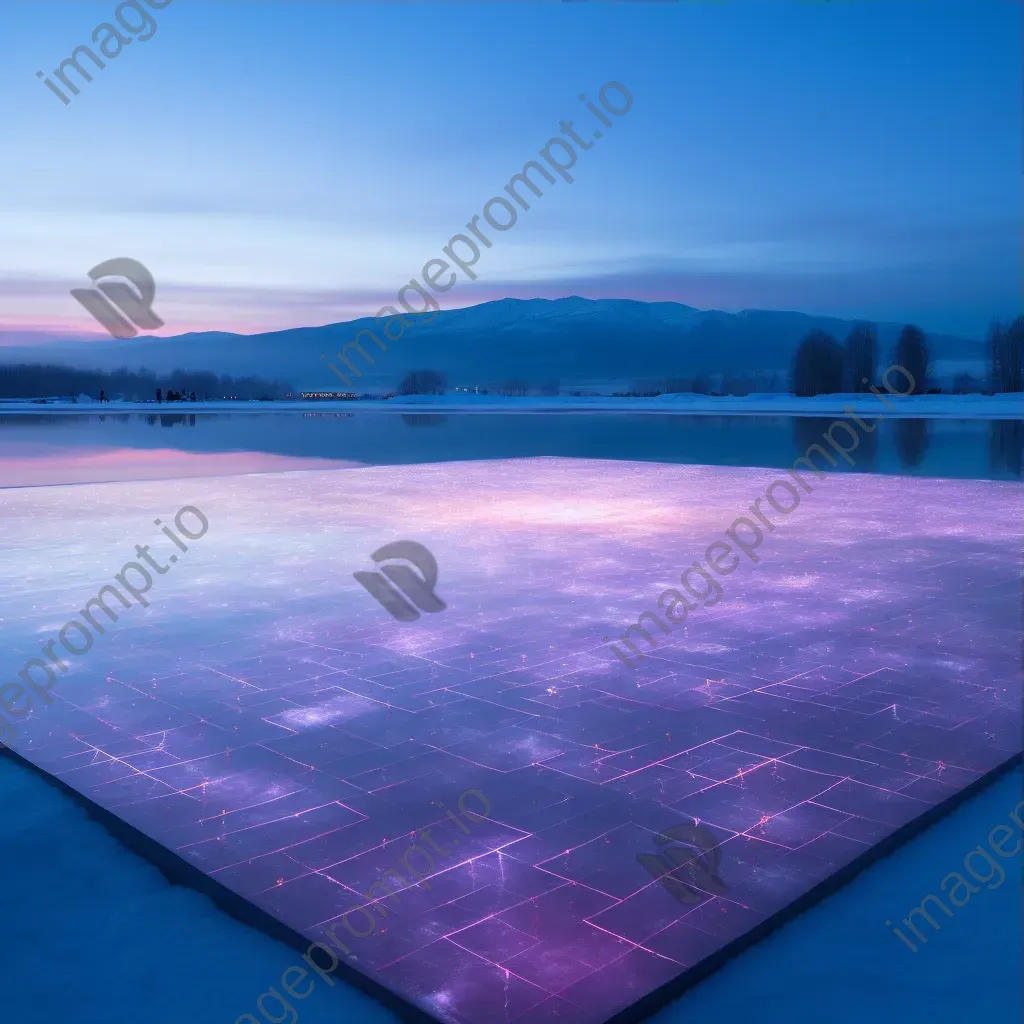 Light installation onto a frozen lake showcasing shifting colors and patterns mapping the topography - Image 3