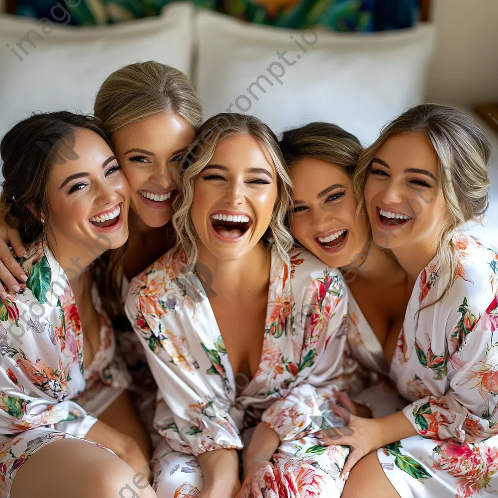 Bridesmaids laughing before the wedding - Image 1