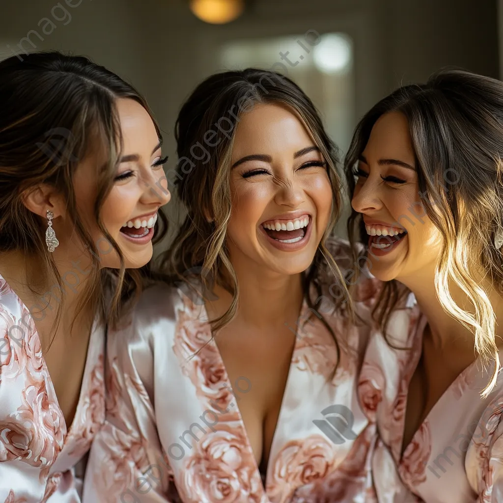 Bridesmaids laughing before the wedding - Image 2