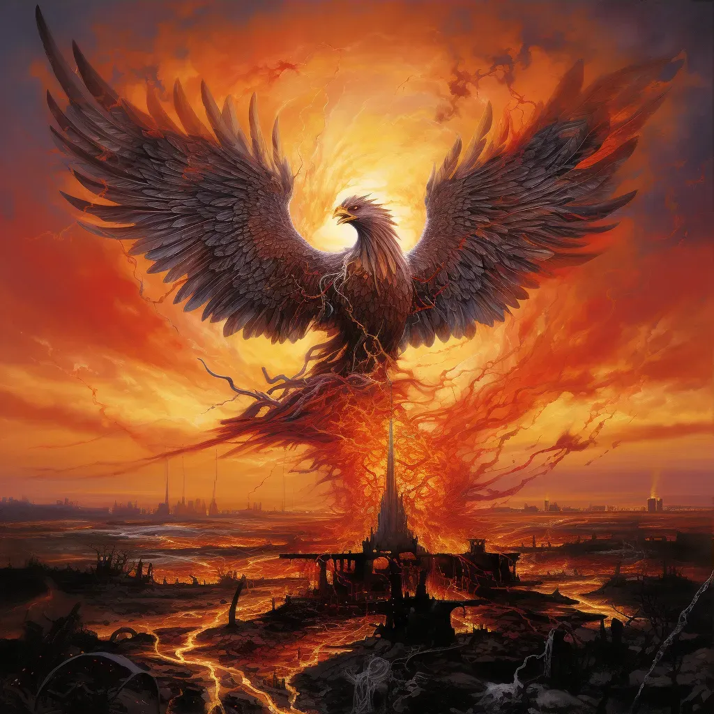 Phoenix rising against fiery sunset - Image 3