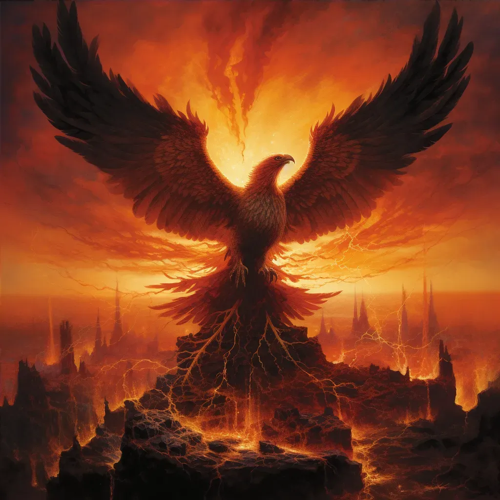 Phoenix rising against fiery sunset - Image 4