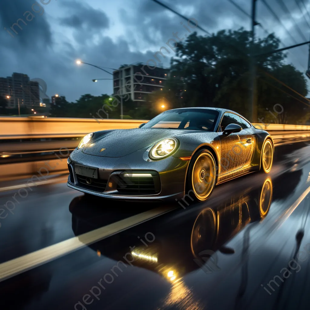 Sports car speeding on a rainy highway - Image 2