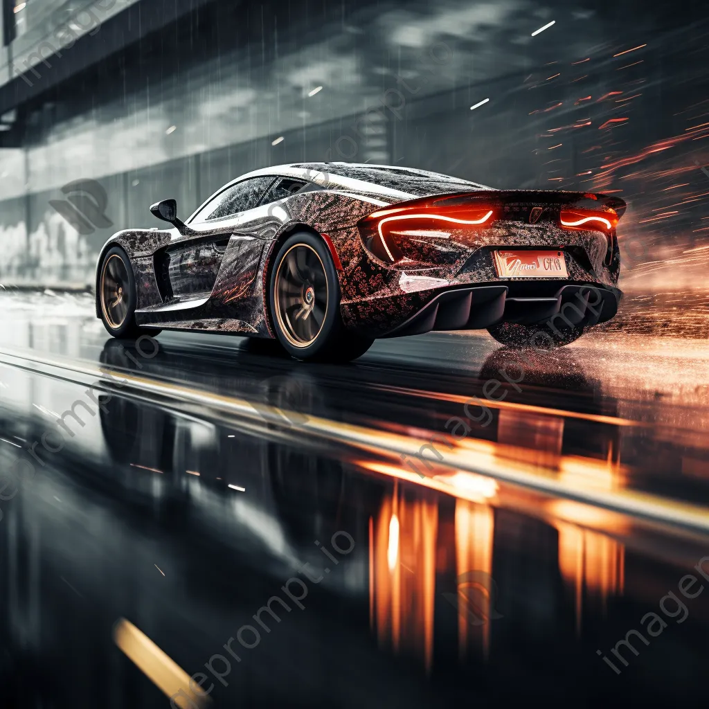 Sports car speeding on a rainy highway - Image 3