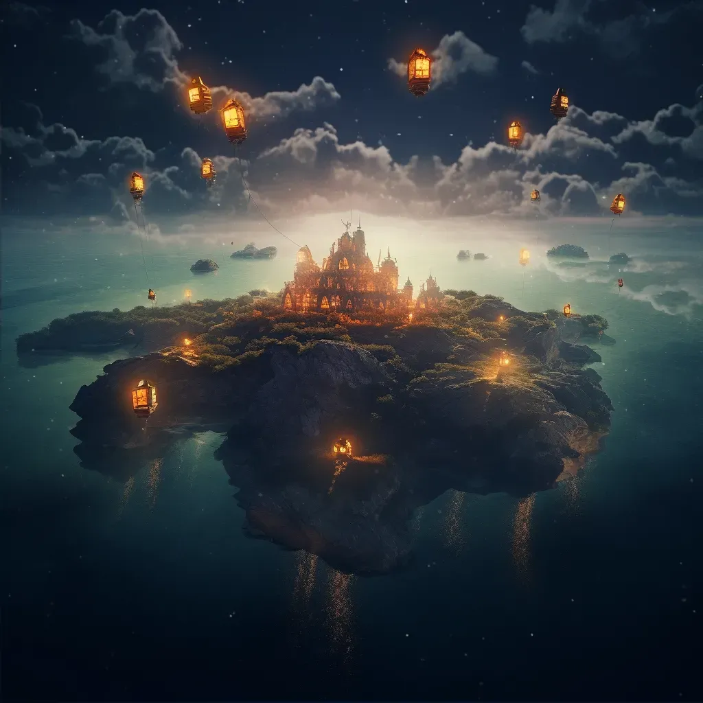 Ethereal floating islands with glowing symbols in a dreamlike sky - Image 2