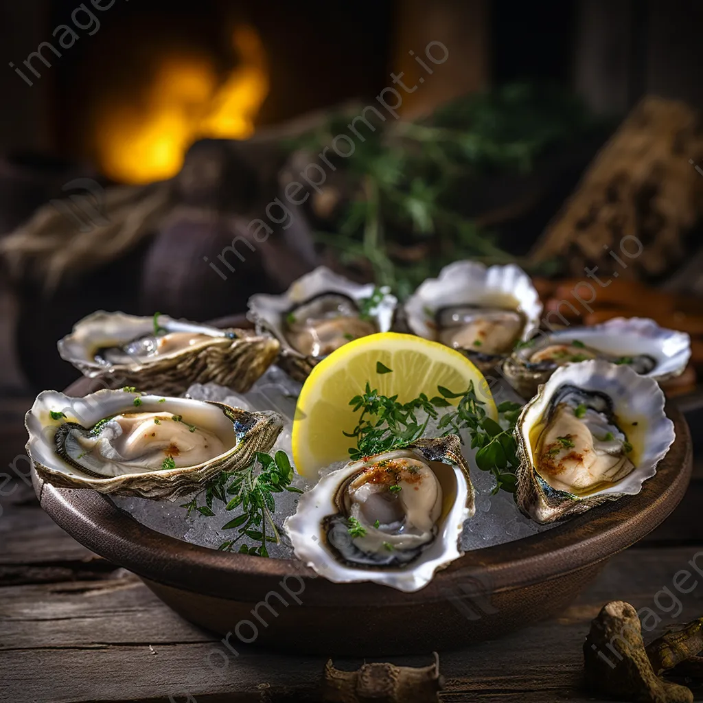 Close-up of freshly shucked oysters on a wooden table - Image 2