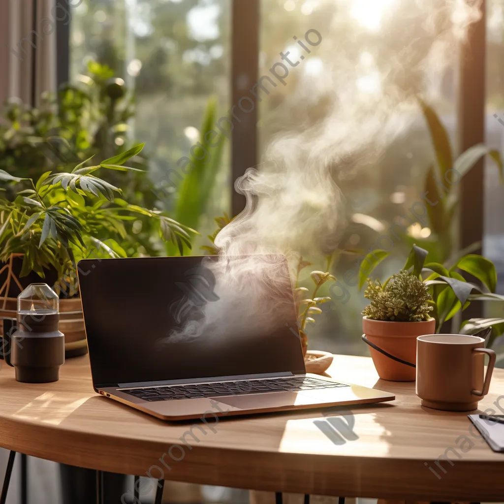 Inviting desk setup with laptop and plants - Image 2